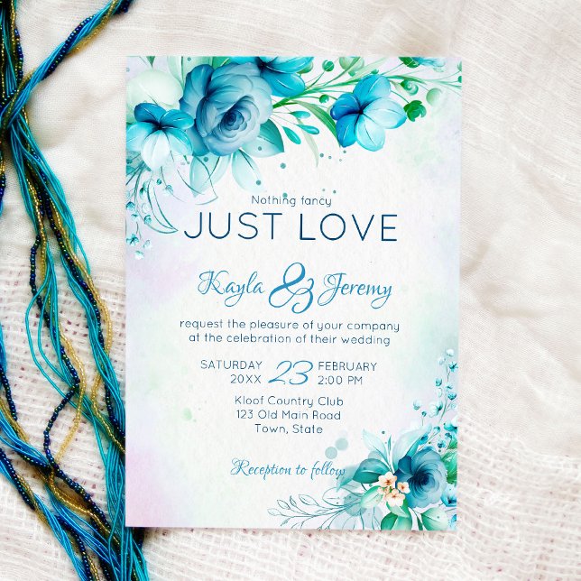 Nothing fancy just love blue teal flowers wedding invitation (Creator Uploaded)