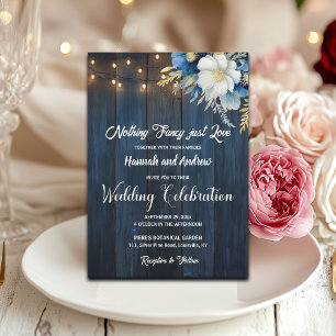 Nothing Fancy just Love Blue Wood Wedding Invitation