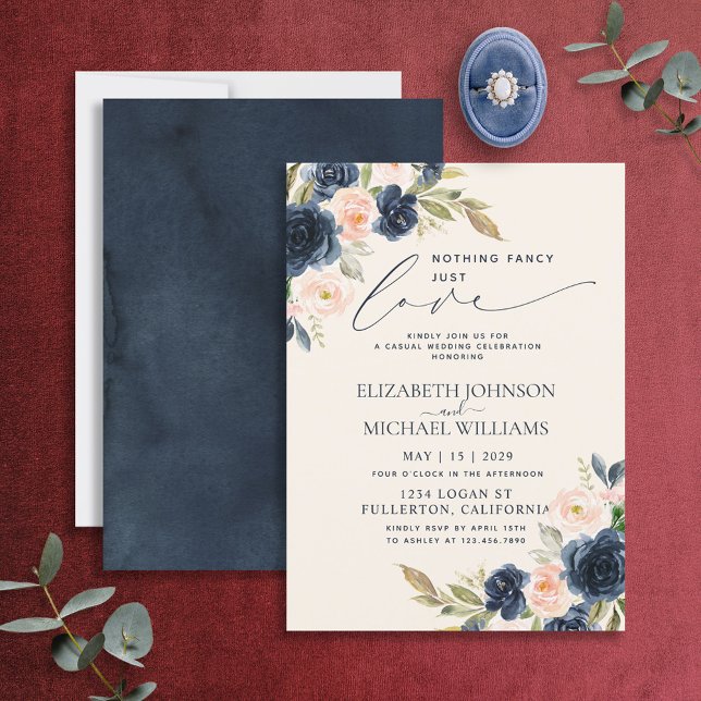 Nothing Fancy Just Love Blush Navy Blue Wedding Invitation (Creator Uploaded)