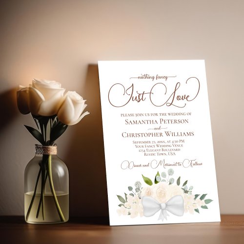 Nothing Fancy Just Love Blush Peach Floral Wedding Invitation