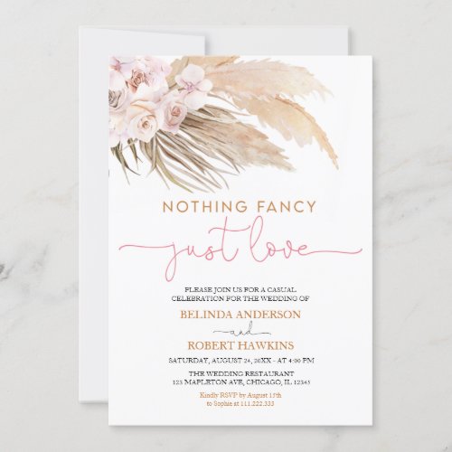 Nothing Fancy Just Love Boho Pampas Grass Wedding Invitation