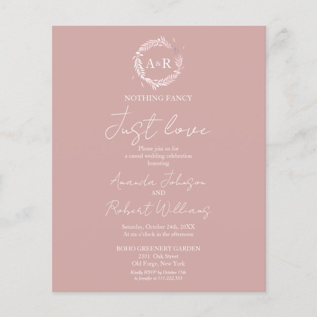 Nothing Fancy Just Love Budget Wedding Invitation (Front)