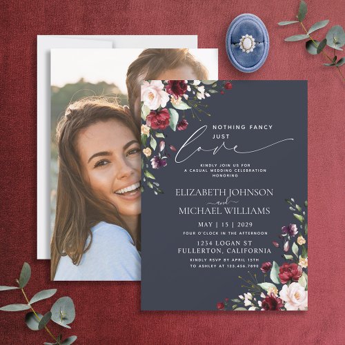 Nothing Fancy Just Love Burgundy Blush Blue Photo Invitation