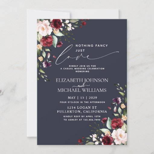 Nothing Fancy Just Love Burgundy Blush Blue Photo Invitation | Zazzle