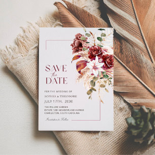 Nothing Fancy, Just Love Burgundy & Blush Floral Save The Date