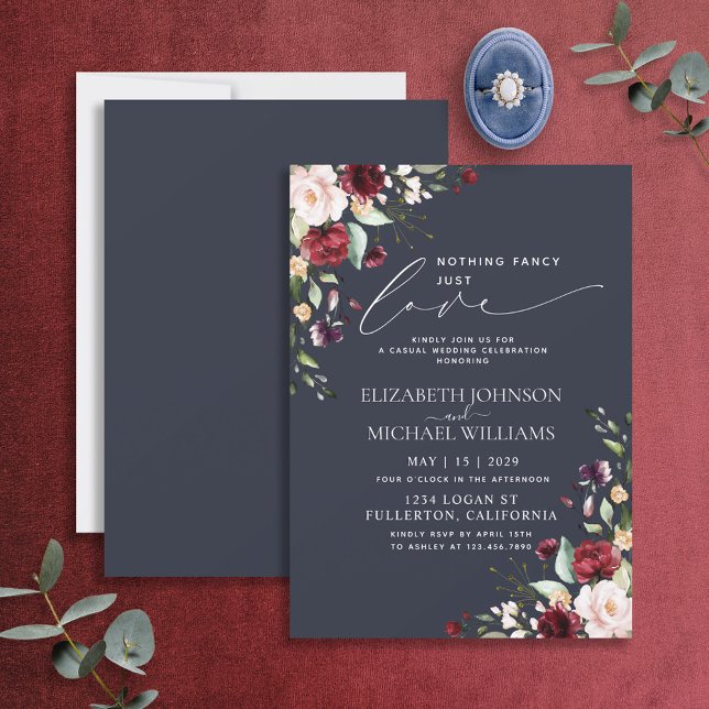 Nothing Fancy Just Love Burgundy Blush Navy Blue Invitation (Creator Uploaded)
