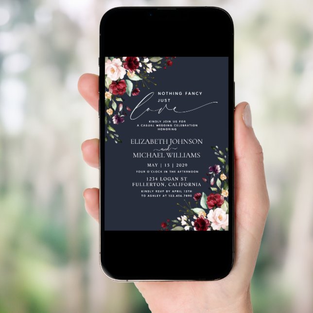 Nothing Fancy Just Love Burgundy Blush Navy Blue Invitation (Front Digital)