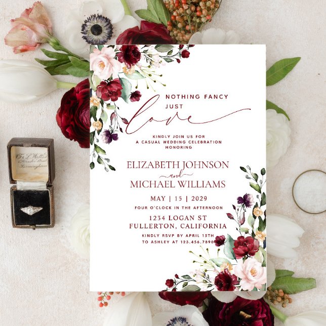 Nothing Fancy Just Love Burgundy Casual Wedding Invitation (Creator Uploaded)