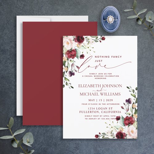Nothing Fancy Just Love Burgundy Casual Wedding Invitation