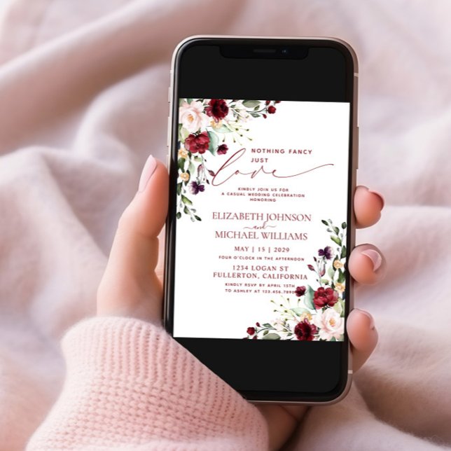 Nothing Fancy Just Love Burgundy Casual Wedding Invitation (Creator Uploaded)
