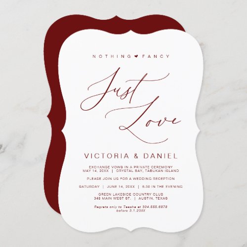 Nothing Fancy Just Love Burgundy Wed Elopement Invitation