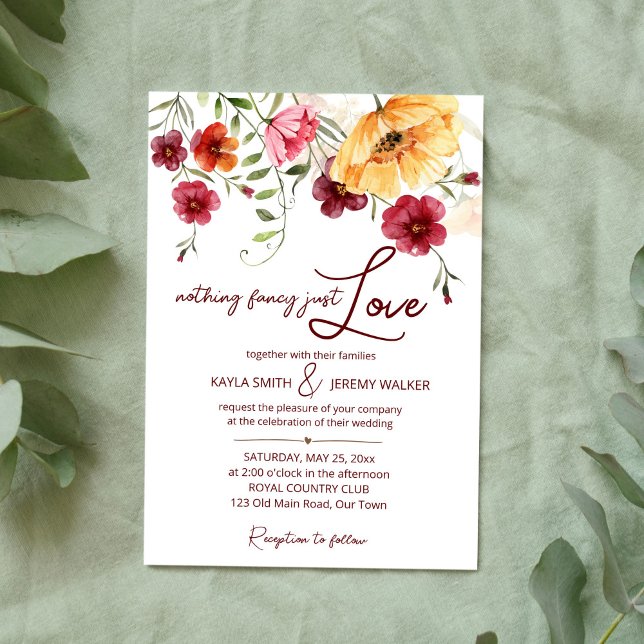 Nothing fancy just love burgundy wild flowers invitation (Creator Uploaded)
