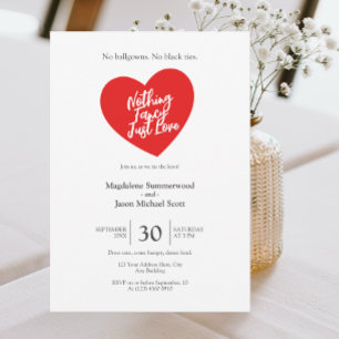 Nothing Fancy Just Love Casual Red Heart Wedding Invitation