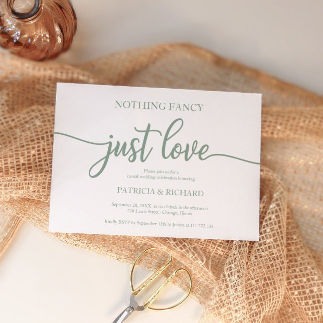 Nothing Fancy Just Love Casual Sage Wedding Invite (Creator Uploaded)