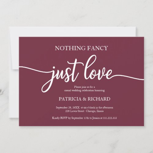 Nothing Fancy Just Love Casual Wedding Burgundy Invitation