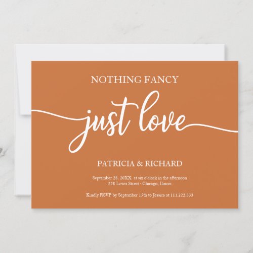 Nothing Fancy Just Love Casual Wedding Copper Invitation