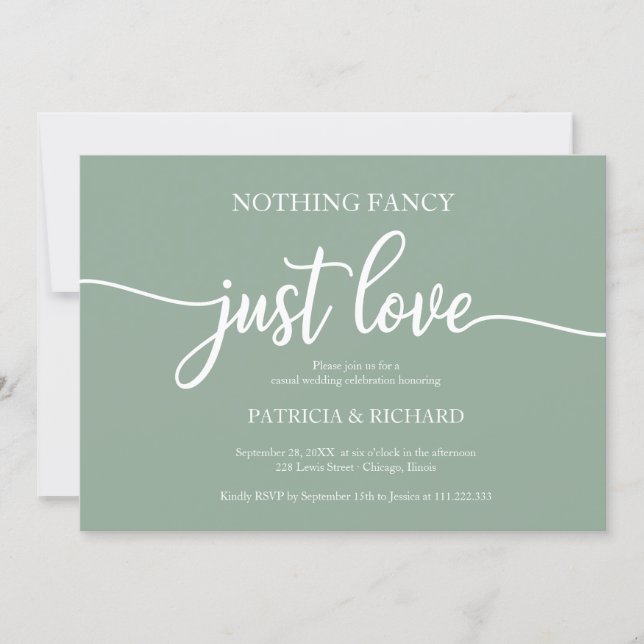 Nothing Fancy Just Love Casual Wedding Green Sage  Invitation (Front)