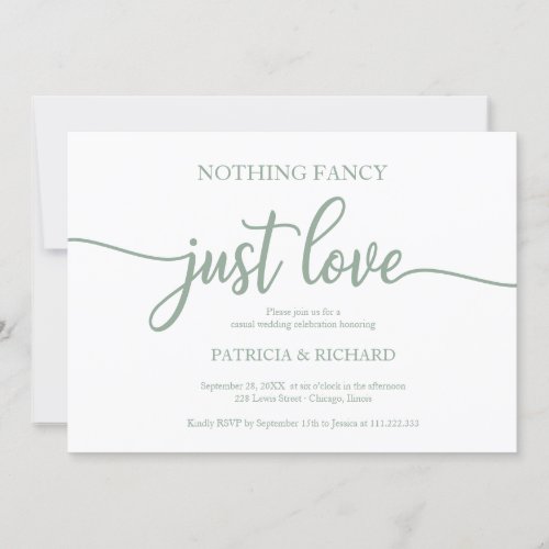 Nothing Fancy Just Love Casual Wedding Green Sage Invitation