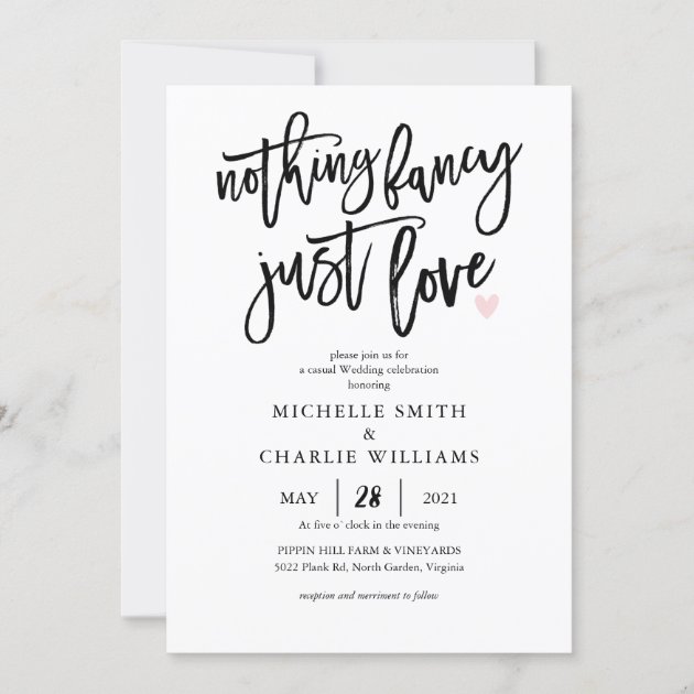 Nothing Fancy Just Love Casual Wedding Ceremony & Party Invitations Pastel Casual Backyard Wedding Inviations Backyard Wedding Party Invitations Bistro Light Inspired Wedding Invitations 