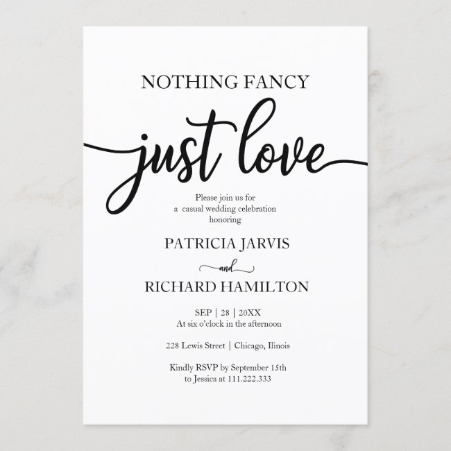 Nothing Fancy Just Love Casual Wedding Invitation