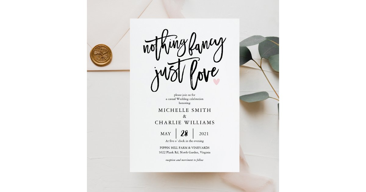 Nothing fancy just love casual Wedding Invitation | Zazzle