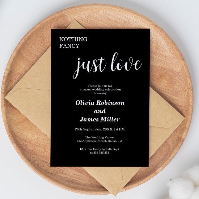 Nothing Fancy Just Love Casual Wedding  Invitation (Nothing Fancy Just Love Black  Casual Wedding Invitation )