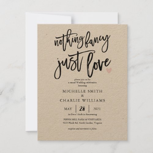 Nothing fancy just love casual Wedding Invitation
