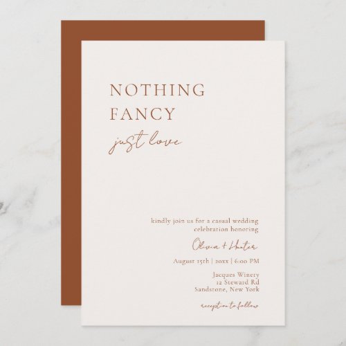Nothing Fancy Just Love Casual Wedding invitation