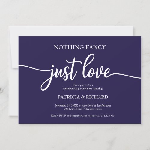 Nothing Fancy Just Love Casual Wedding Navy Blue Invitation