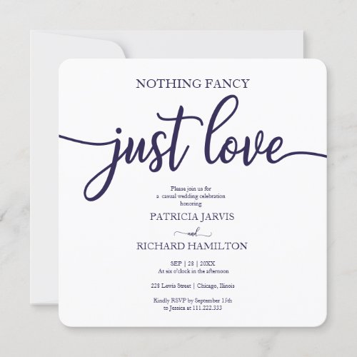 Nothing Fancy Just Love Casual Wedding Navy Blue Invitation