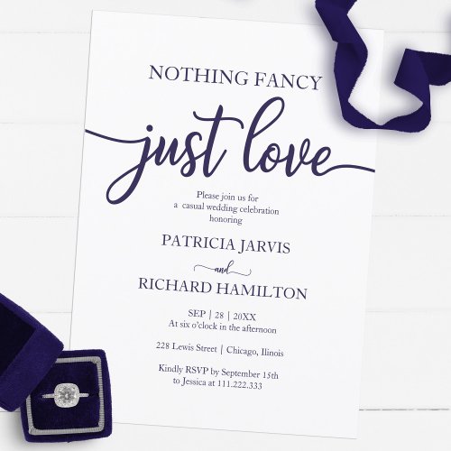 Nothing Fancy Just Love Casual Wedding Navy Blue Invitation