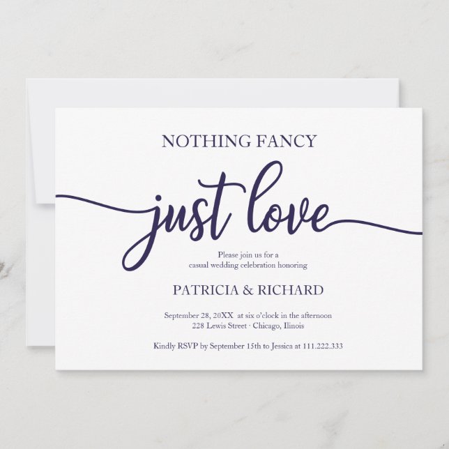 Nothing Fancy Just Love Casual Wedding Navy Blue Invitation (Front)