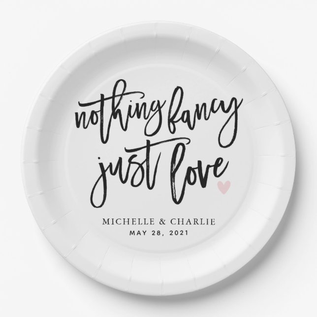 Nothing fancy just love casual Wedding Paper Plates (Front)