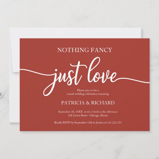 Nothing Fancy Just Love Casual Wedding Terracotta  Invitation (Front)