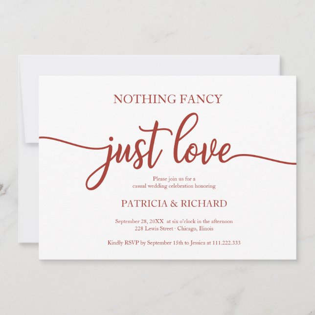 Nothing Fancy Just Love Casual Wedding Terracotta Invitation (Front)