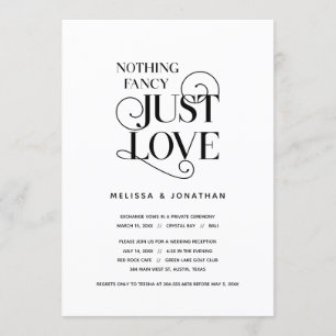 Nothing Fancy, Just Love, Classic Black, Elopement Invitation
