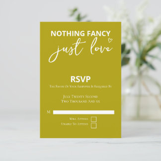 Nothing Fancy Just Love Colorful Retro 70s Wedding RSVP Card