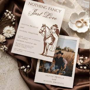 Nothing Fancy Just Love Cowboy Horse Photo Wedding Invitation