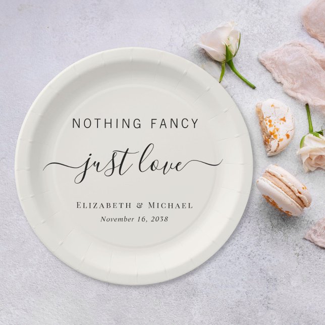 Nothing Fancy Just Love Cream Wedding Paper Plates (Creator Uploaded)