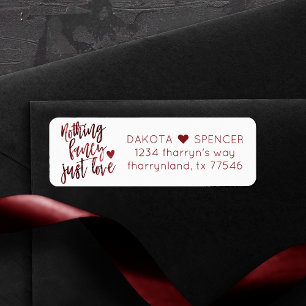 Nothing Fancy Just Love Dark Crimson Red Wedding Label