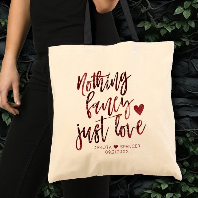 Nothing Fancy Just Love | Dark Crimson Red Wedding Tote Bag (Creator Uploaded)