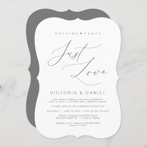 Nothing Fancy Just Love Dark Grey Wed Elopement Invitation