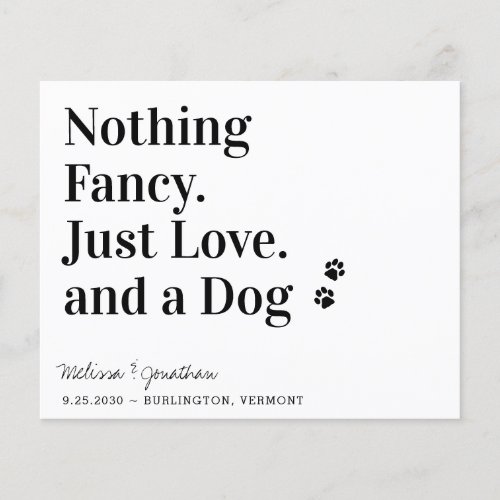 Nothing Fancy Just Love Dog Wedding Budget Card