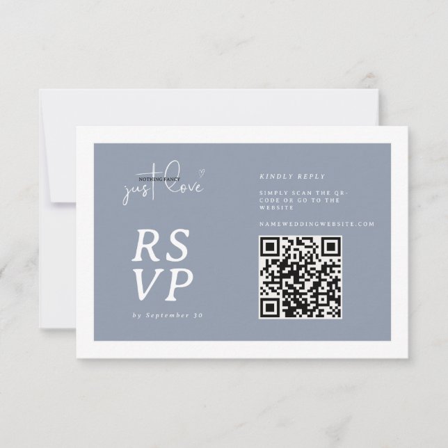 Nothing Fancy Just Love Dusty Blue QR-code RSVP  Card (Front)