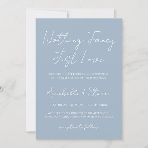 Nothing Fancy Just Love Dusty Blue Wedding Photo Invitation