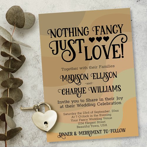 Nothing Fancy Just Love Earthtone Retro Wedding Invitation