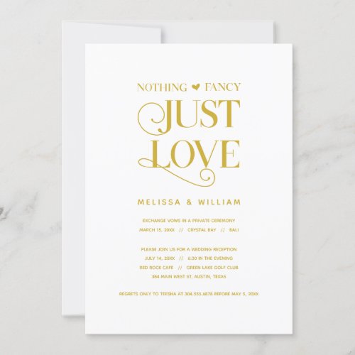 Nothing Fancy Just Love Elegant Gold Elopement Invitation