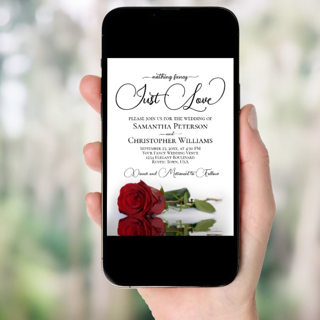 Nothing Fancy Just Love Elegant Red Rose Wedding Invitation (Front Digital)