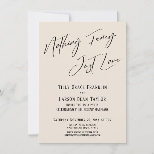 Nothing Fancy Just Love Elegant Typography Cream Invitation