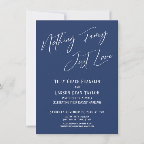 Nothing Fancy Just Love Elegant Typography Navy Invitation